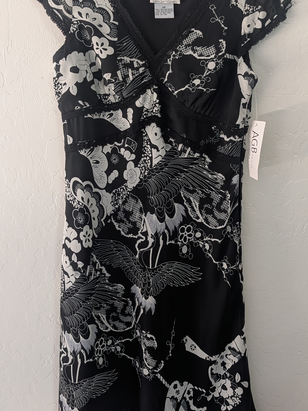 AGB Black and White Floral Crane Midi Dress*NWT*